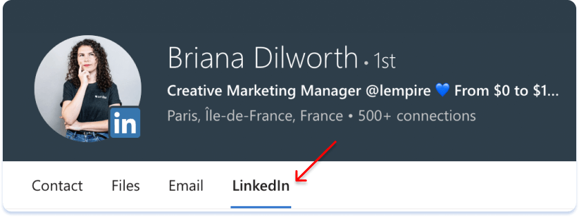 Check out the LinkedIn tab to see the profile