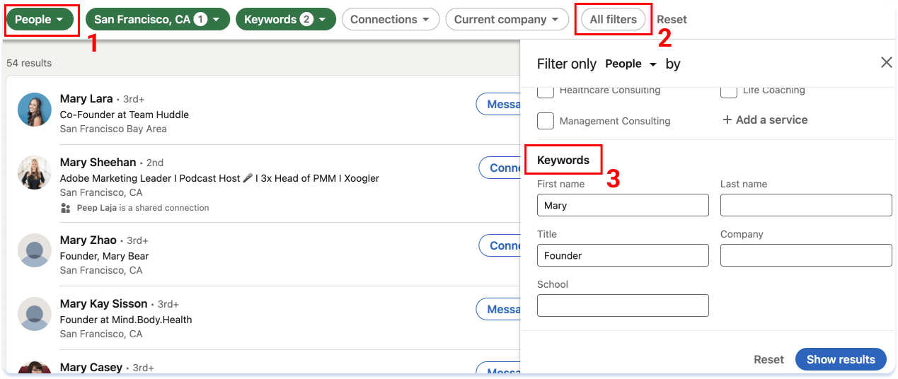 Use Keywords section in All filters