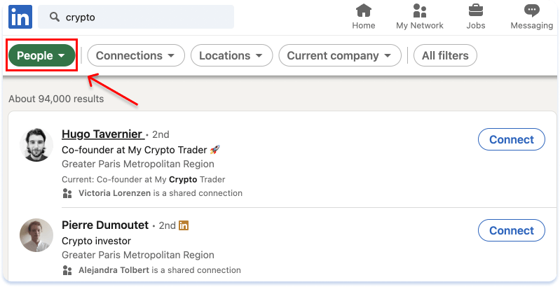 Click on the People filter in the top left corner