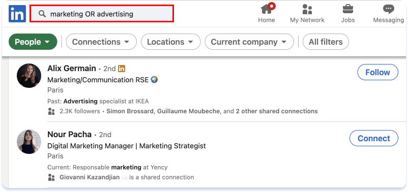 Type OR between words in the search bar