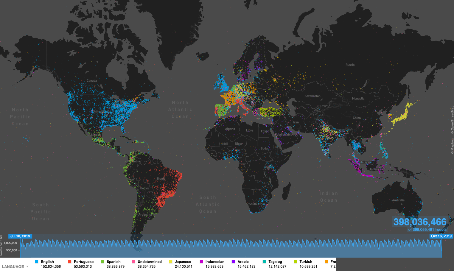 Geospatial visualization map shows an OmniSci example of using data science visualization tools for research and insights that are much more difficult to obtain with simple spreadsheets.