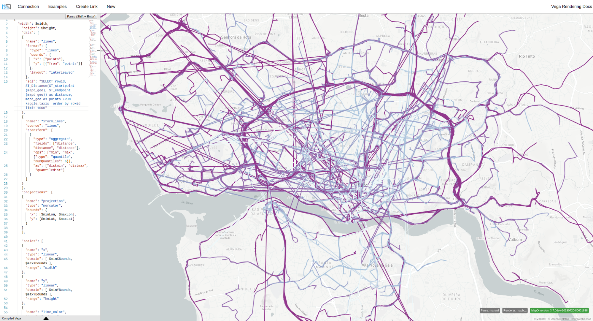 Image shows an example of data exploration for GIS on OmniSci's Immerse data visualization platform.