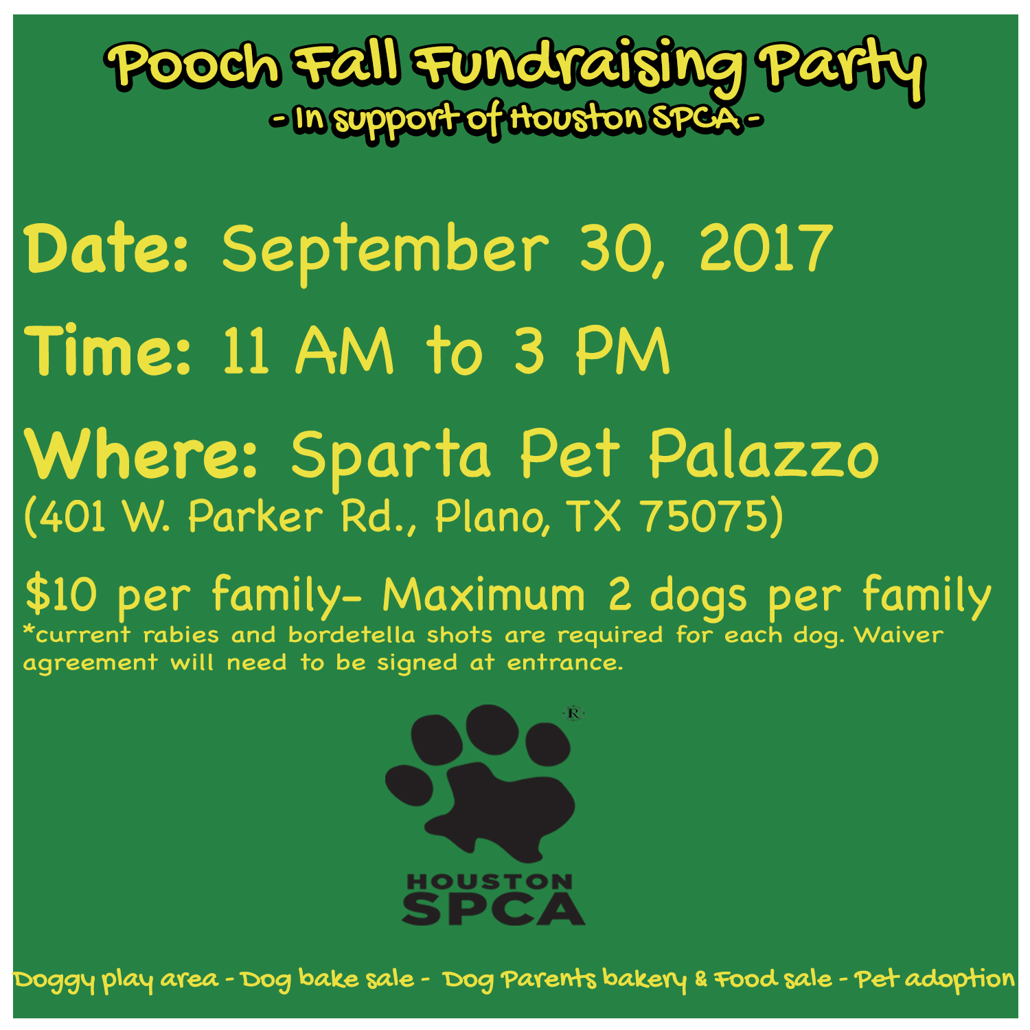 You’re Invited: Sparta Pet Palazzo – Pooch Fall Fundraising Party