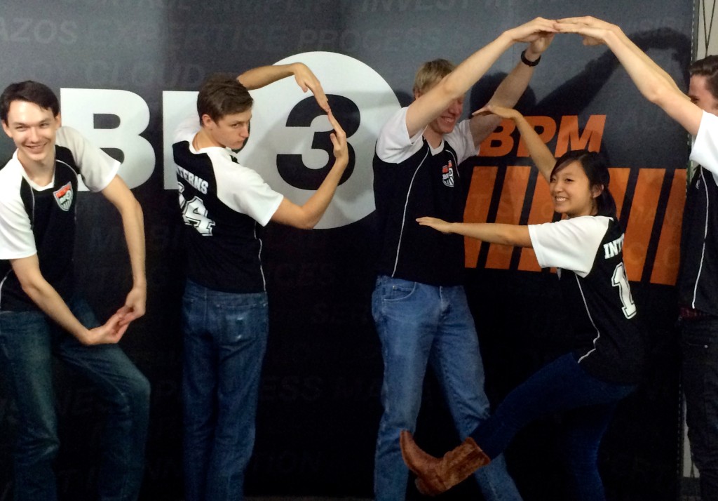 Interns forming a human