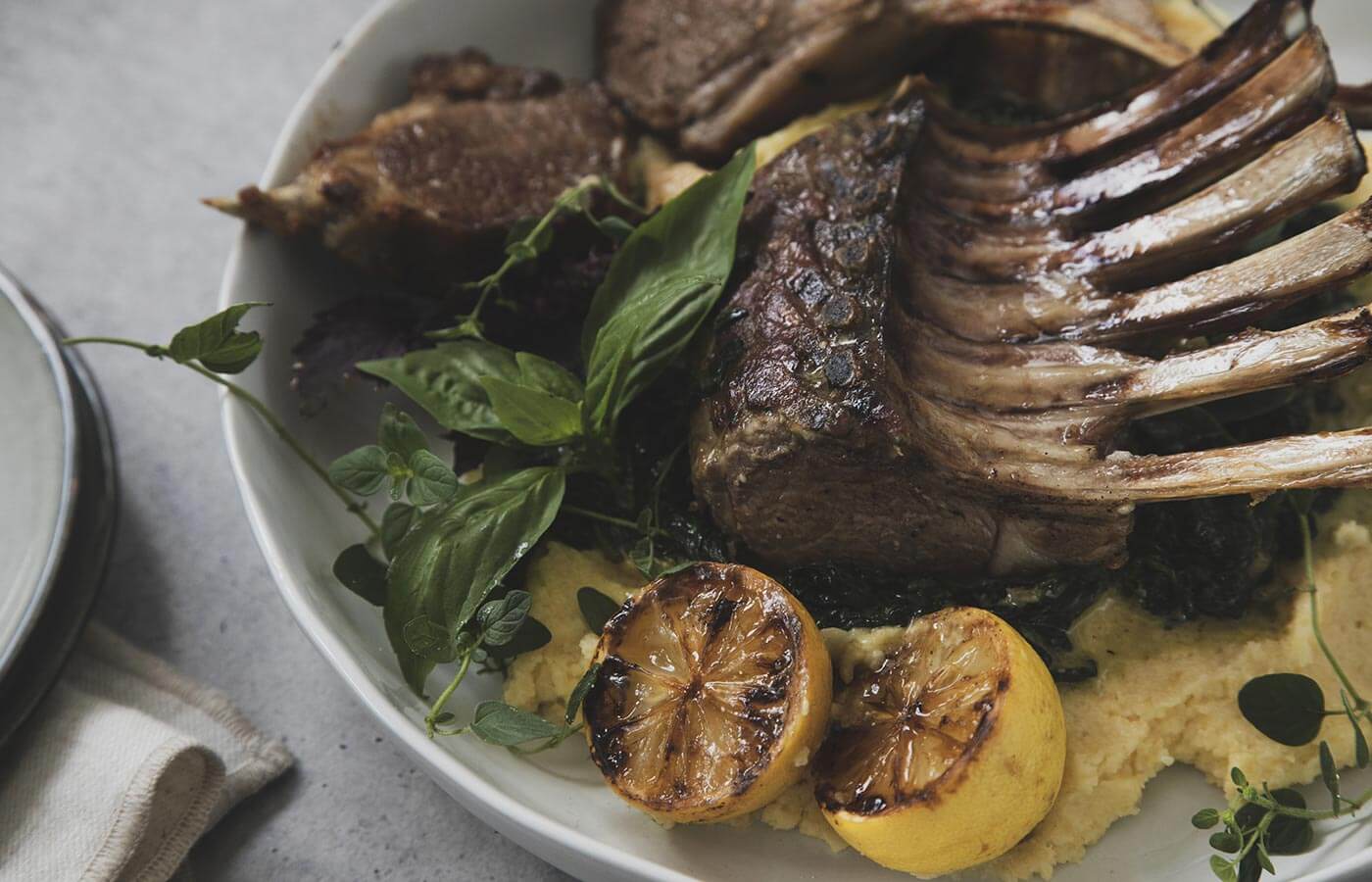 BBQ Lamb Racks with Spinach and Parmesan Polenta