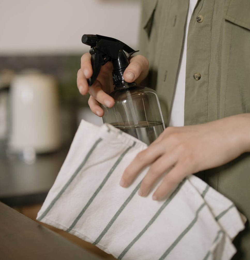 person holding cleaning bottle