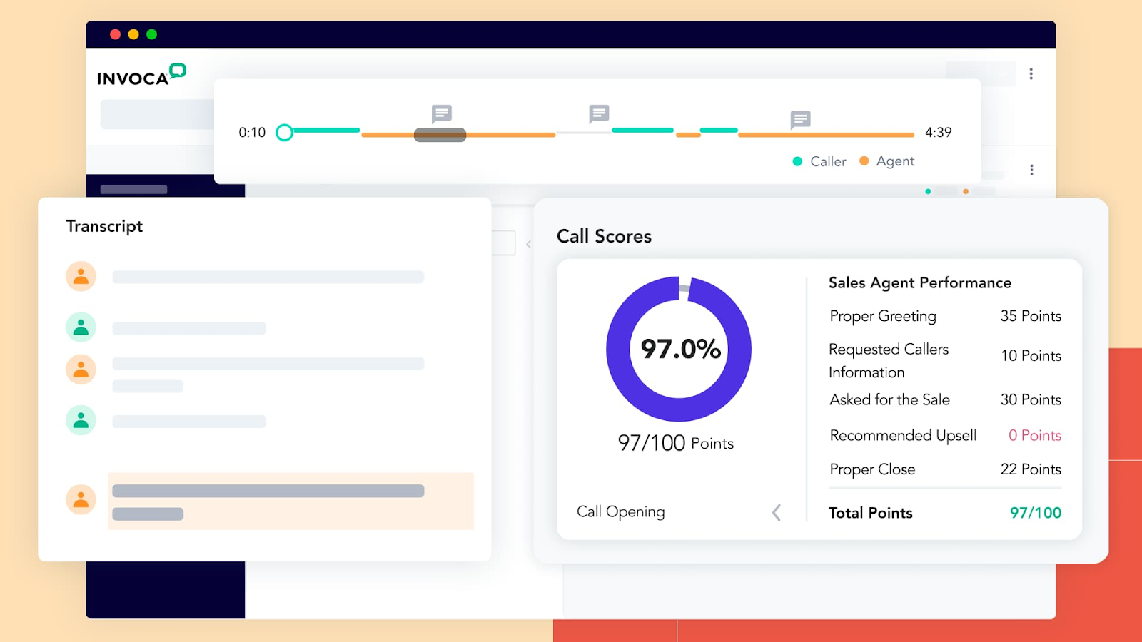 Sample Invoca sales agent performance scorecard