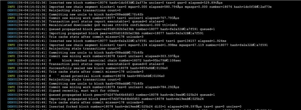 Geth node logs on Kaleido