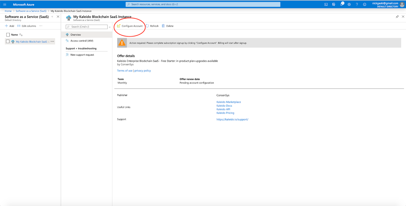 Enable Azure billing on Kaleido step 4