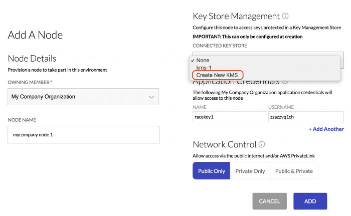 Specify integrations settings for the new node