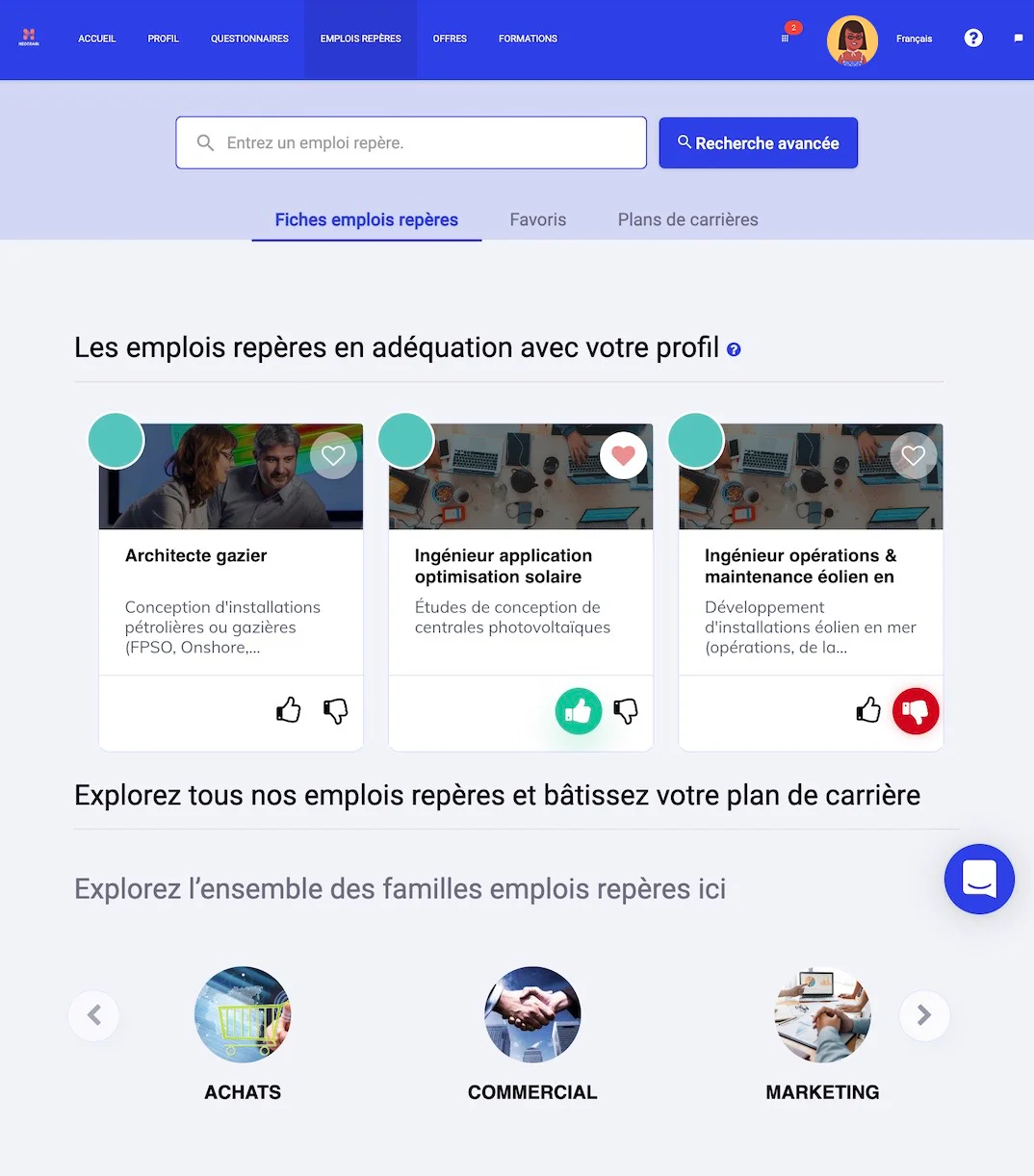 Emplois repères disponibles dans le module Opportnity Hub de Neobrain
