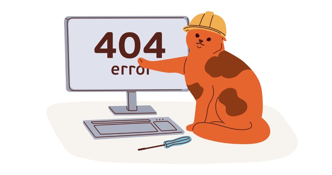 404, web error, page not found mistake, website access failure with cat design