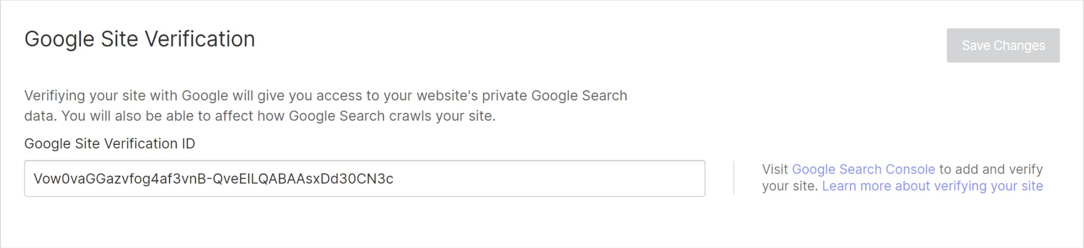 Webflow: раздел “Settings”, вкладка SEO, секция Верификация Google (Google Site Verification)