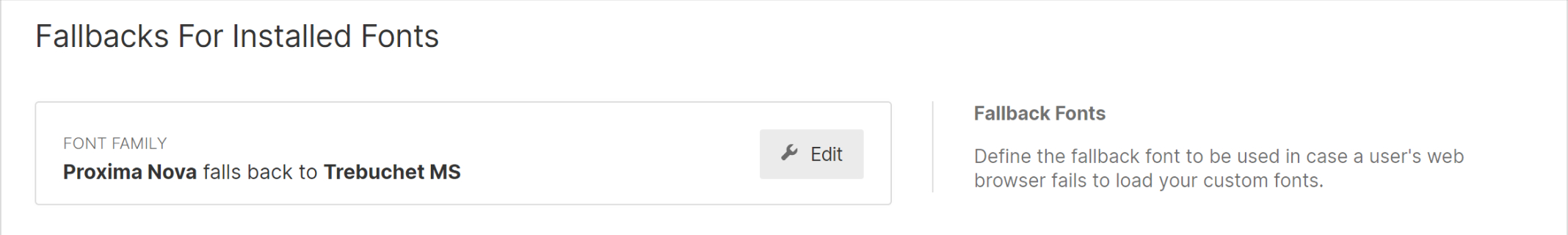 Webflow: раздел “Settings”, вкладка Шрифты (Fonts), секция Резервные шрифты (Fallbacks For Installed Fonts)