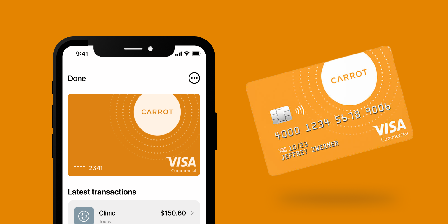Contactless mobile Carrot Card displayed next to a physical Carrot Card
