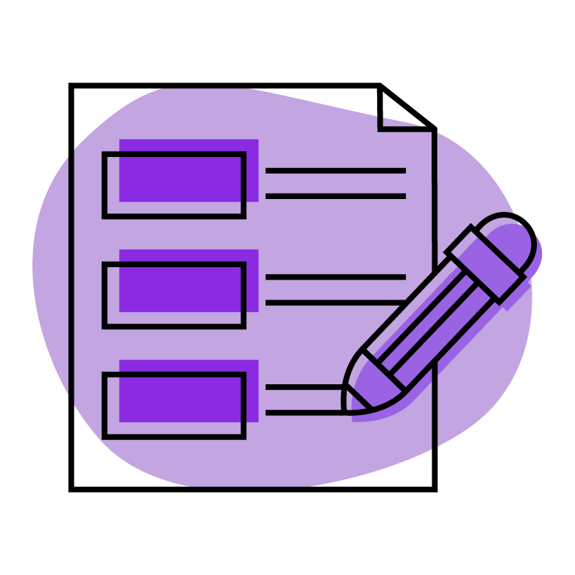 Purple icon with pencil and checklist items