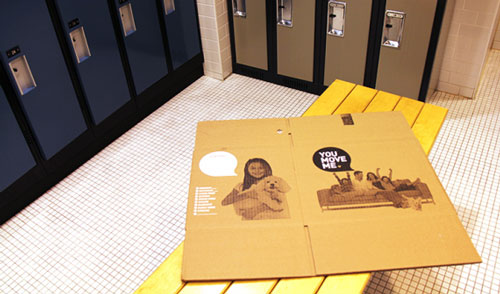 Flat cardboard box on bench