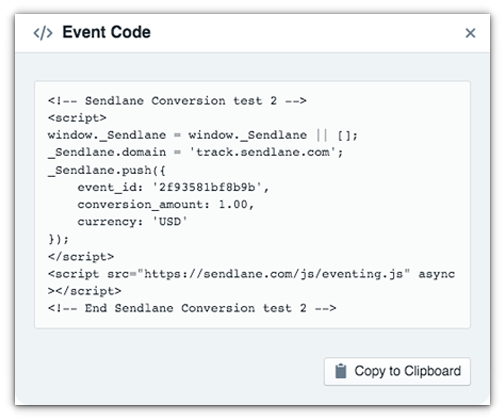 Sendlane Event Tracking Code - Ecommerce Business