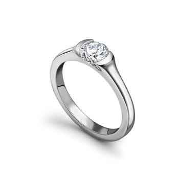 Semi-rubover round diamond engagement ring