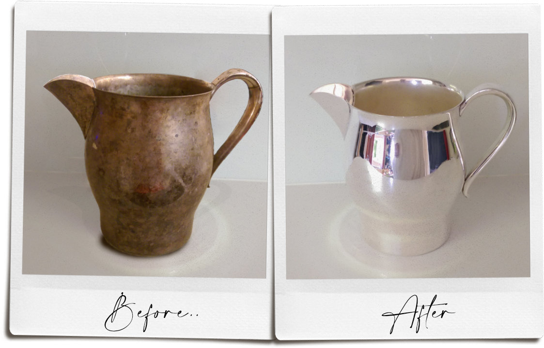 Old water jug pre and post silver plating