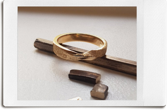 Old gold jewellery melted into bar and made into new gold wedding ring.