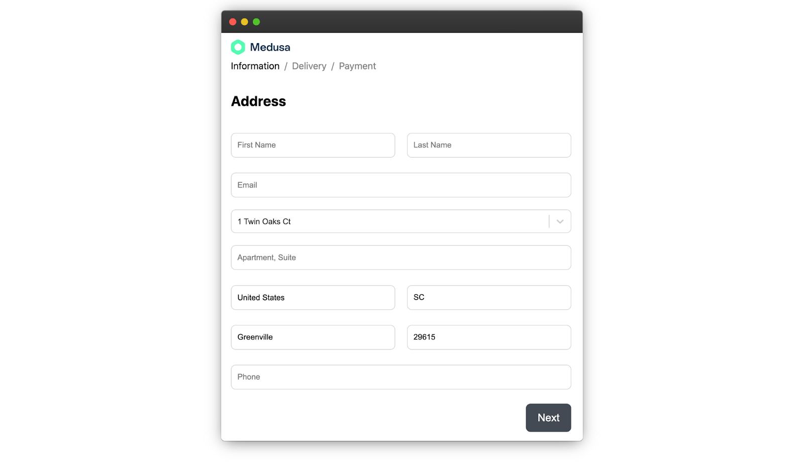 Add address to Medusa.js checkout