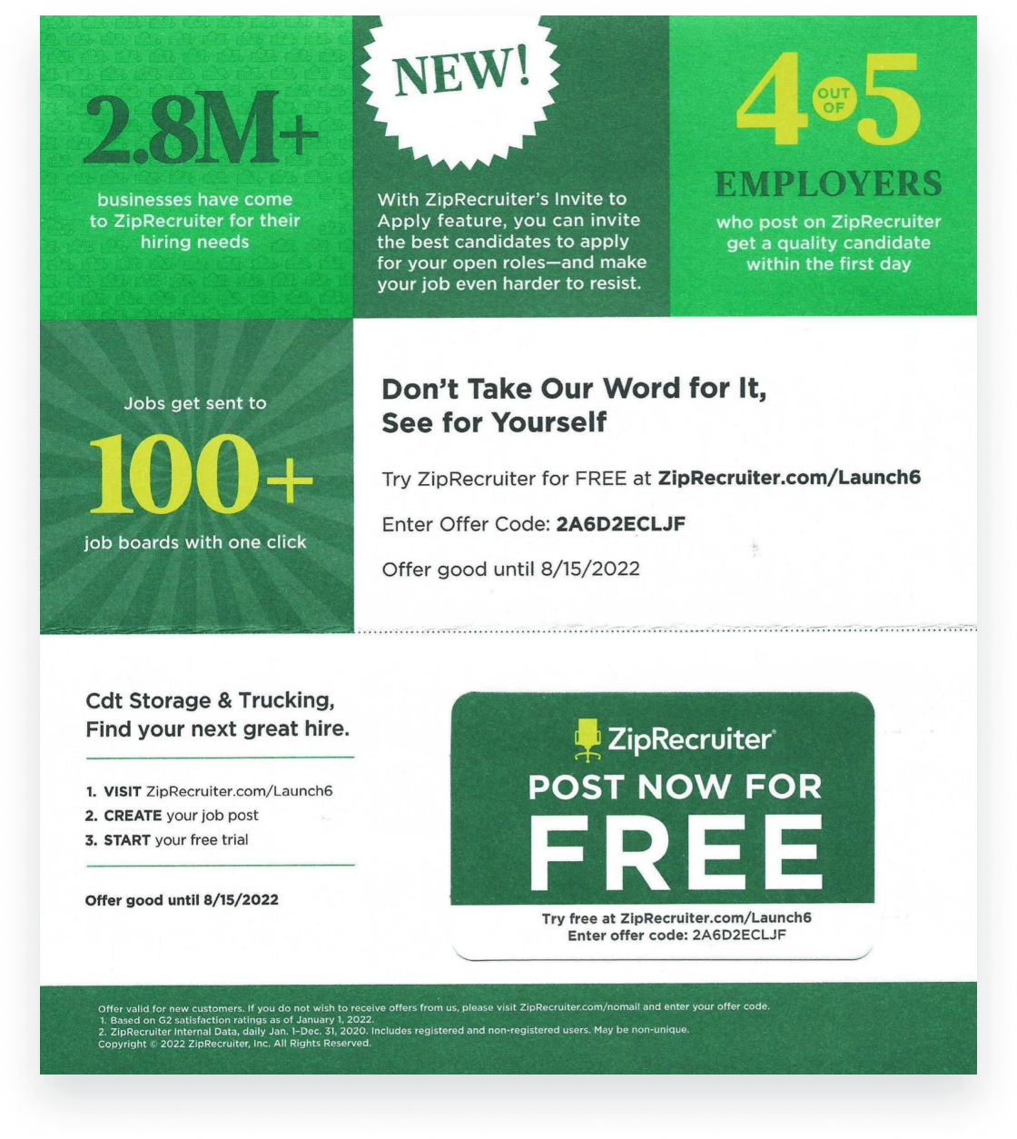 ZipRecruiter, Best Direct Mail Campaigns Lob