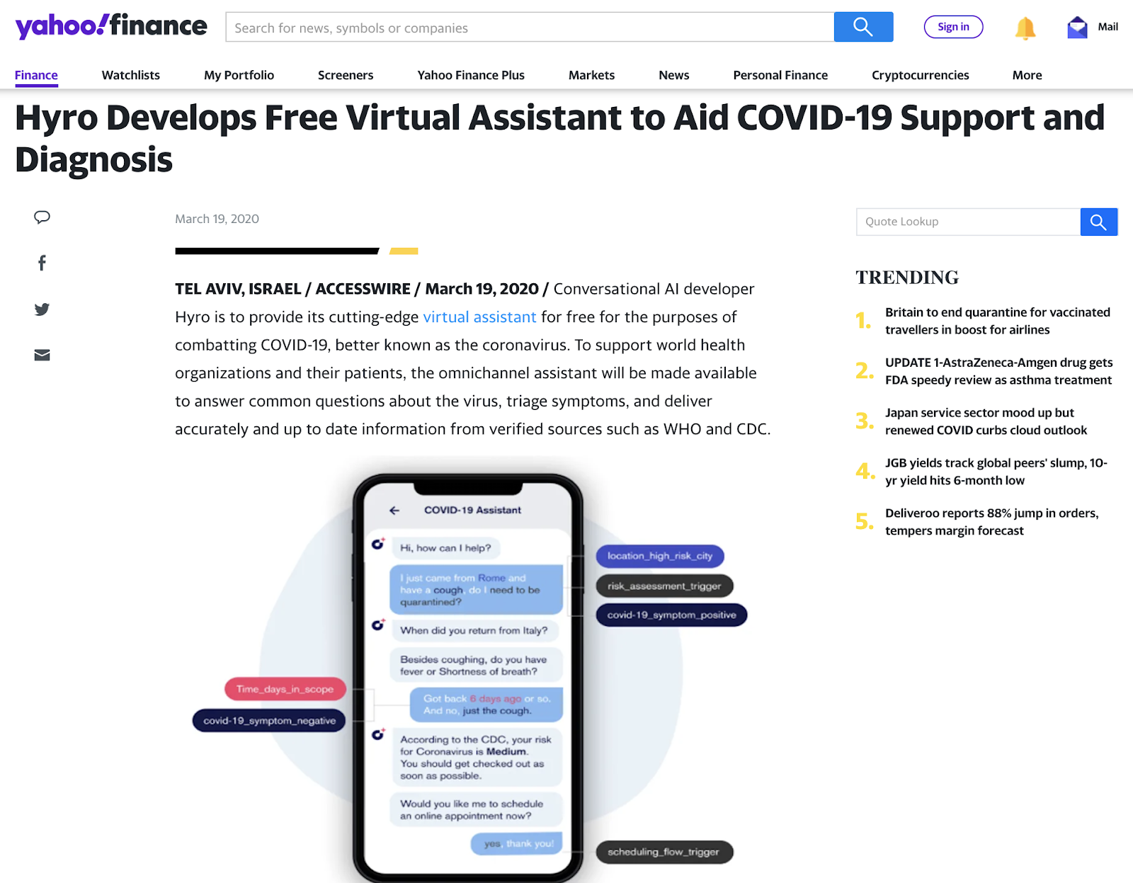 Announcing Hyro’s complimentary COVID-19 Virtual Assistant, March 19th, 2020