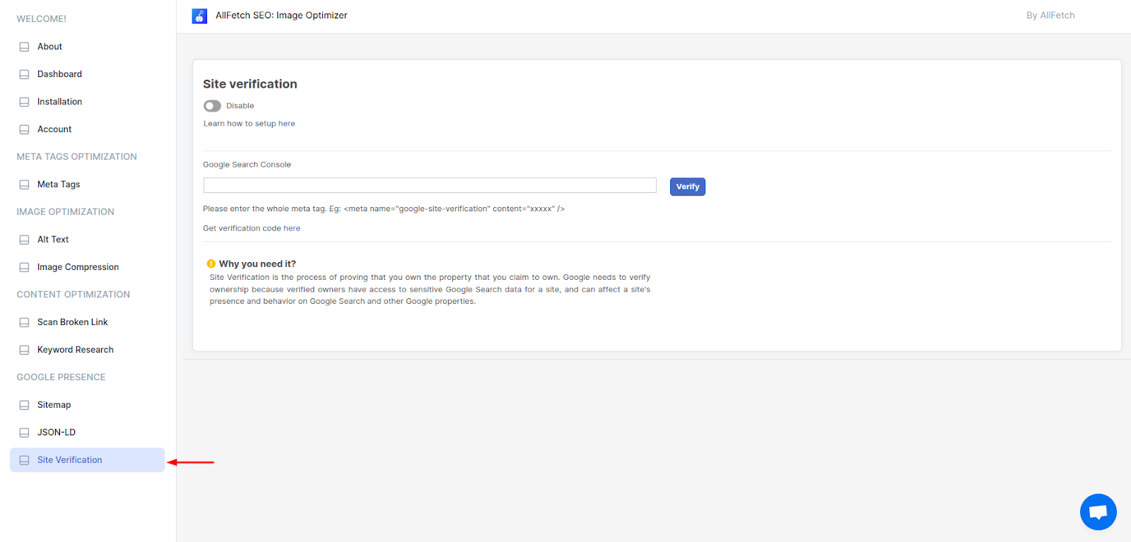 Site Verification