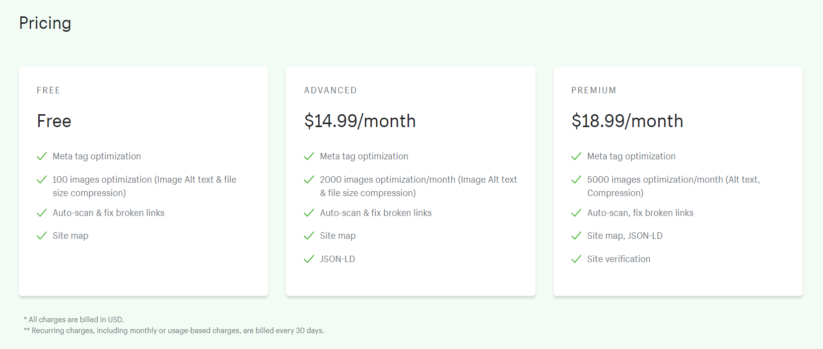 Pricing plan