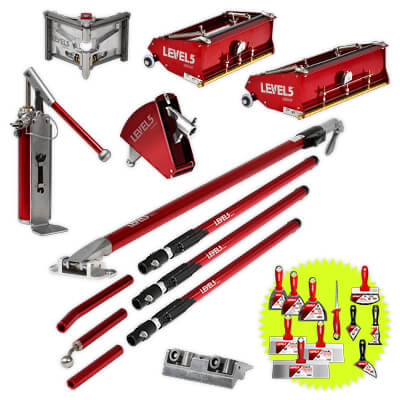 Drywall Finish Tools Set w// Extension Handle /& Pump 10/" /& 12/" Flat Box LEVEL 5