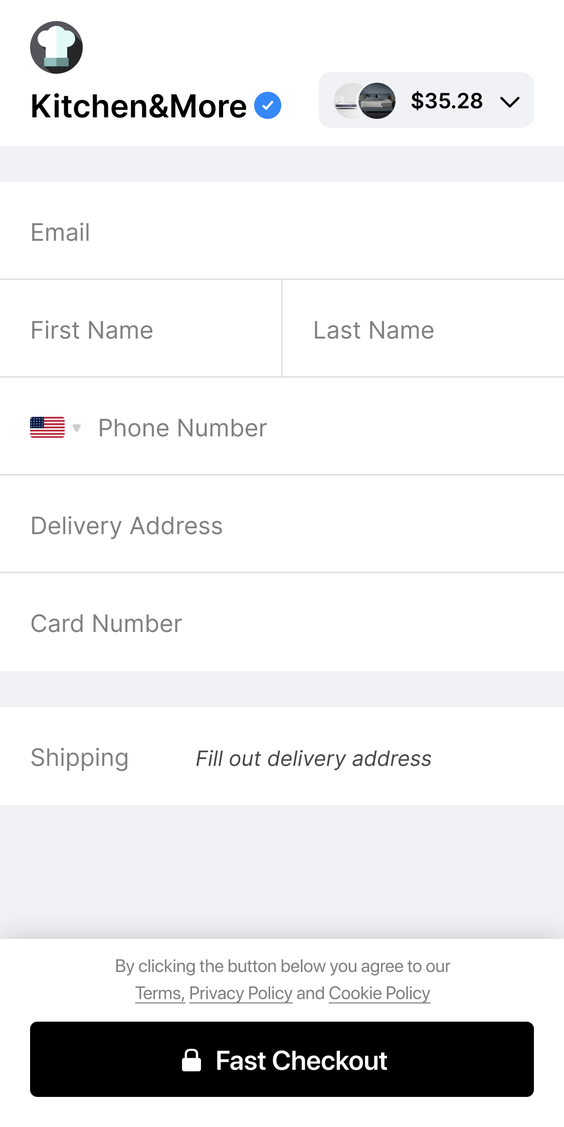Fast Checkout mobile first time