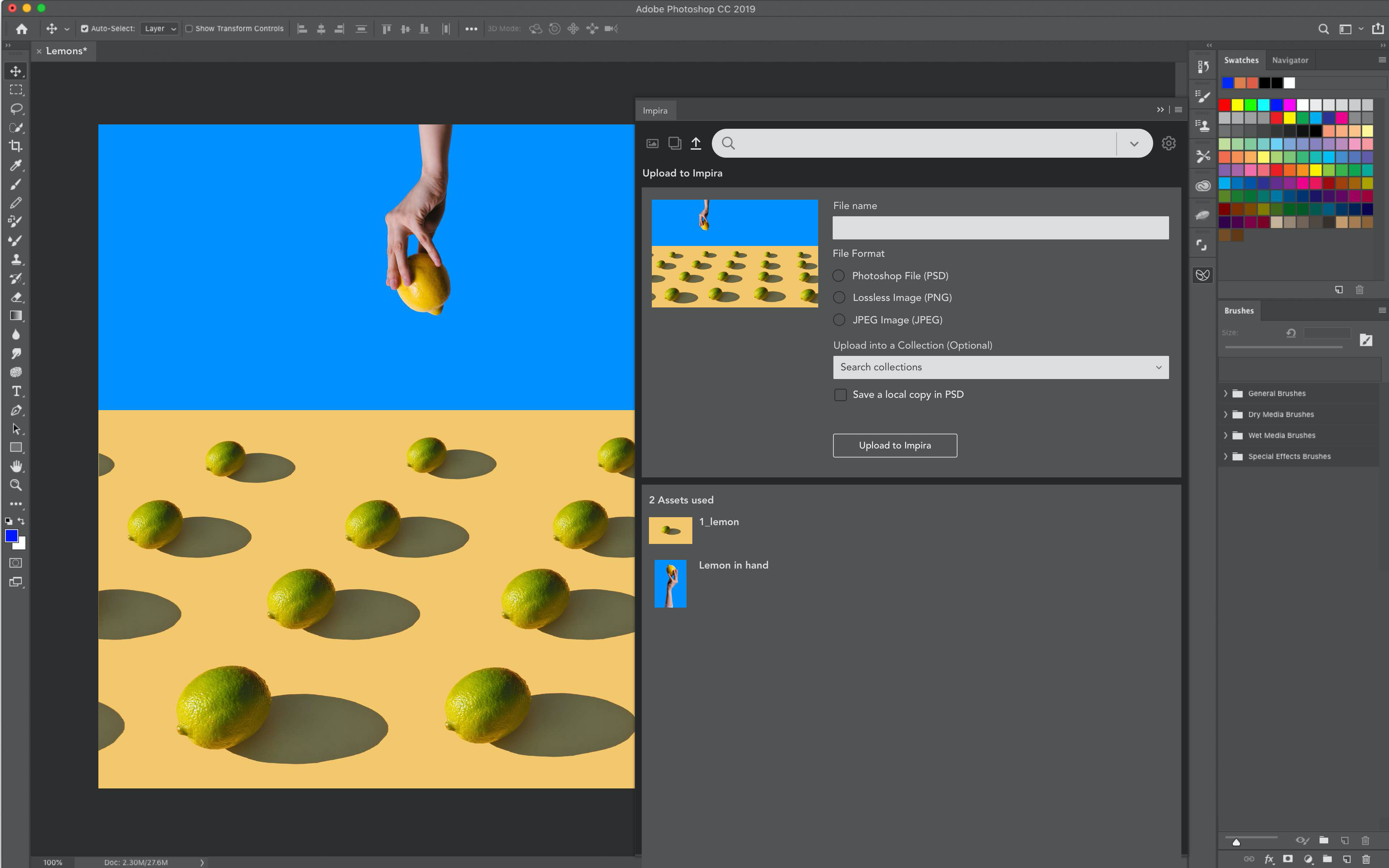 Impira's Photoshop plugin uploading a new assets linked to the original visual assets used.