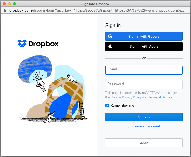 dropbox sign in loop