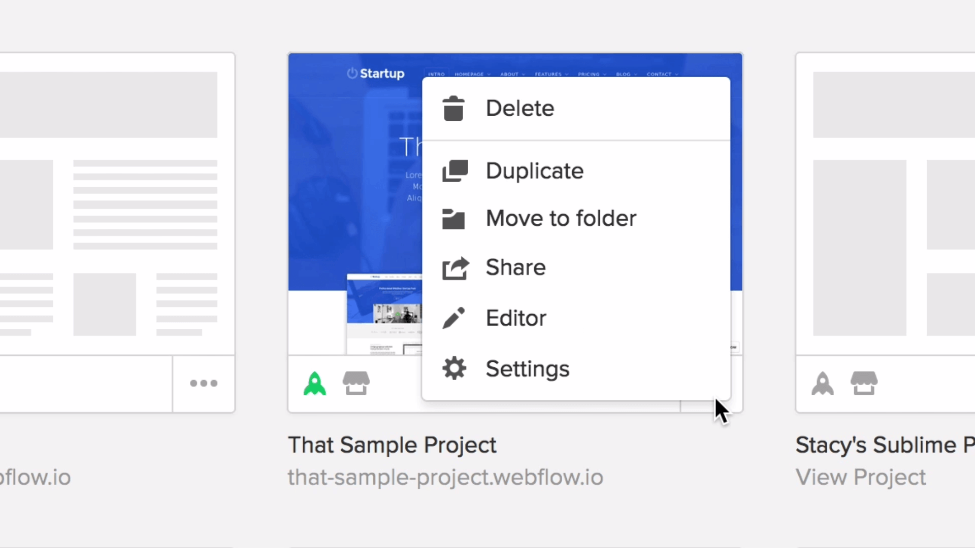 The project menu allows you to quickly manage your project.
