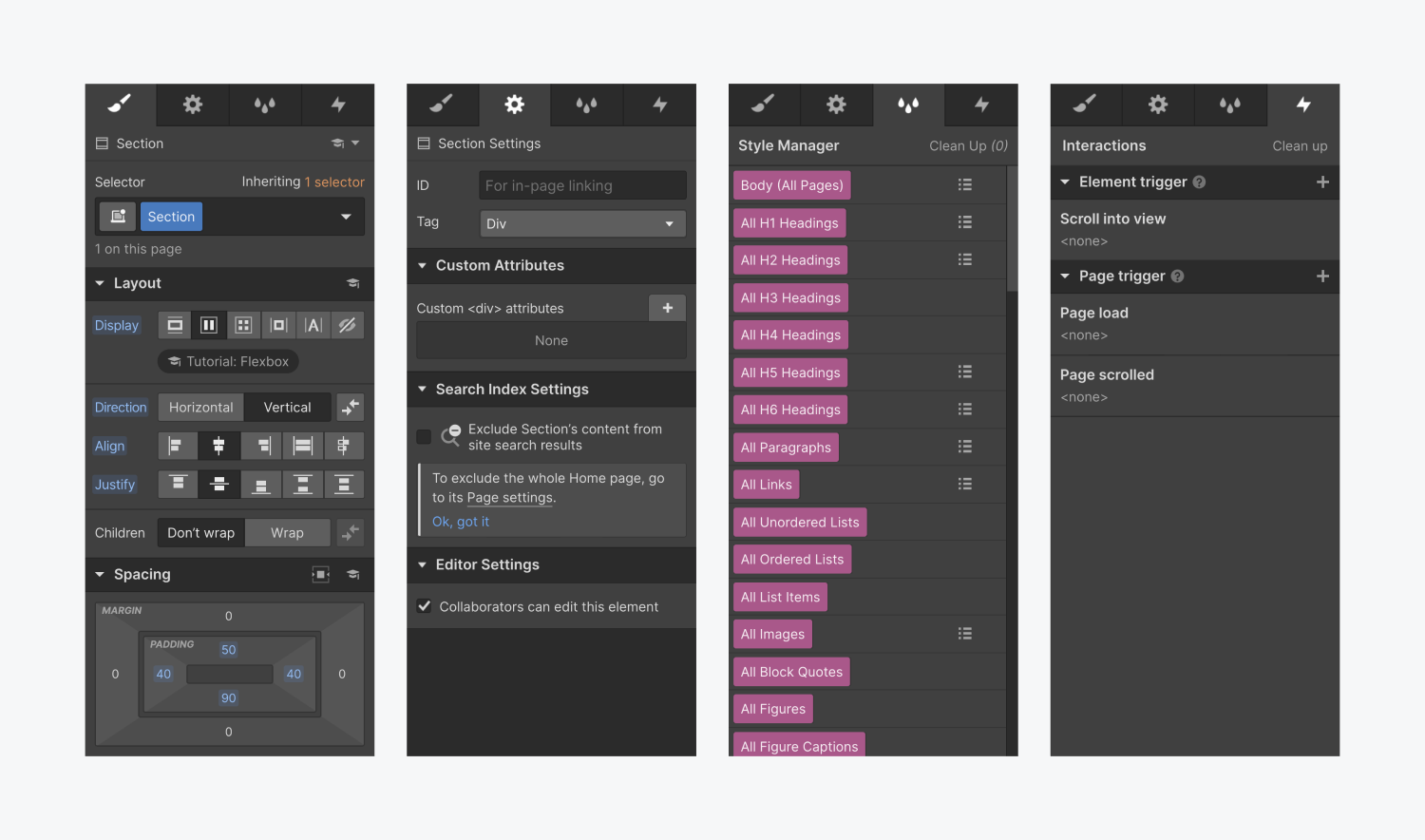 The four right panels are displayed with custom edits on each panel.