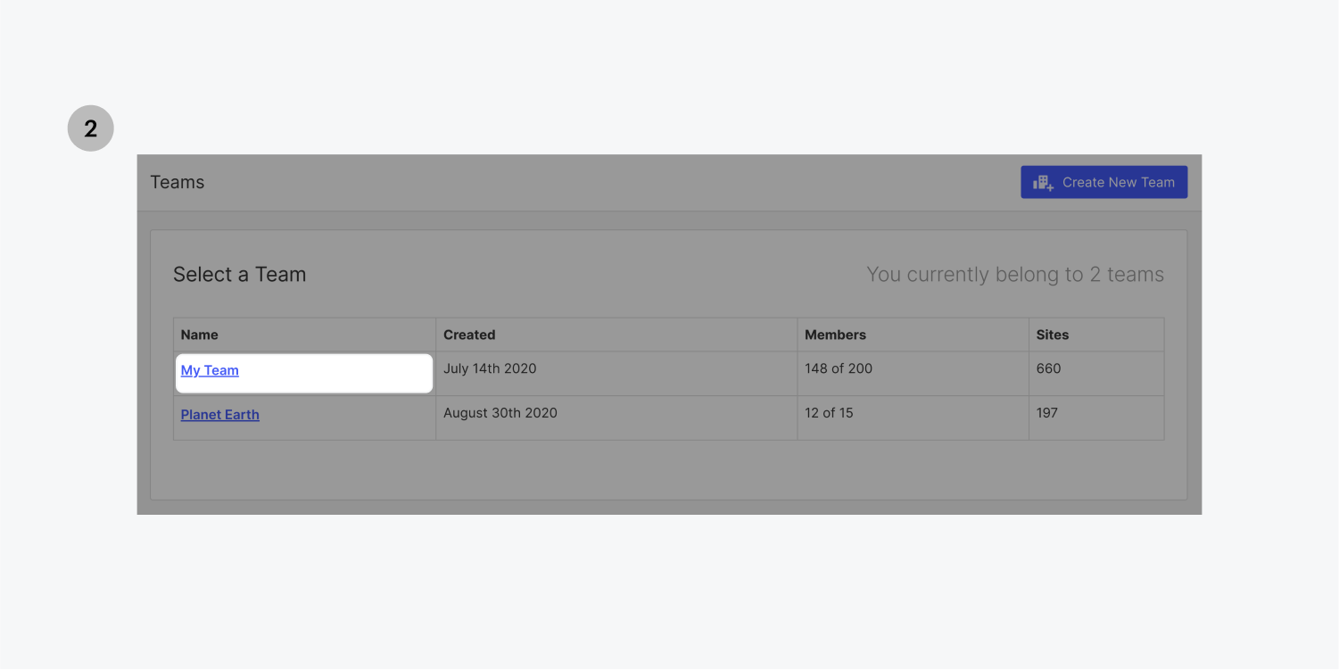 Step two, Click on the team name link (highlighted.)