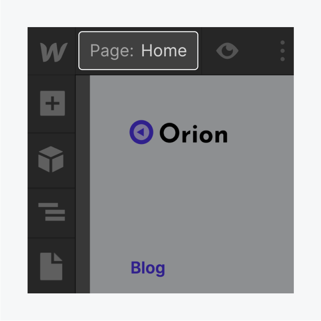 The designer displays a highlighted Page name, Home.