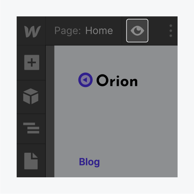 The designers displays a highlighted toggle preview button.