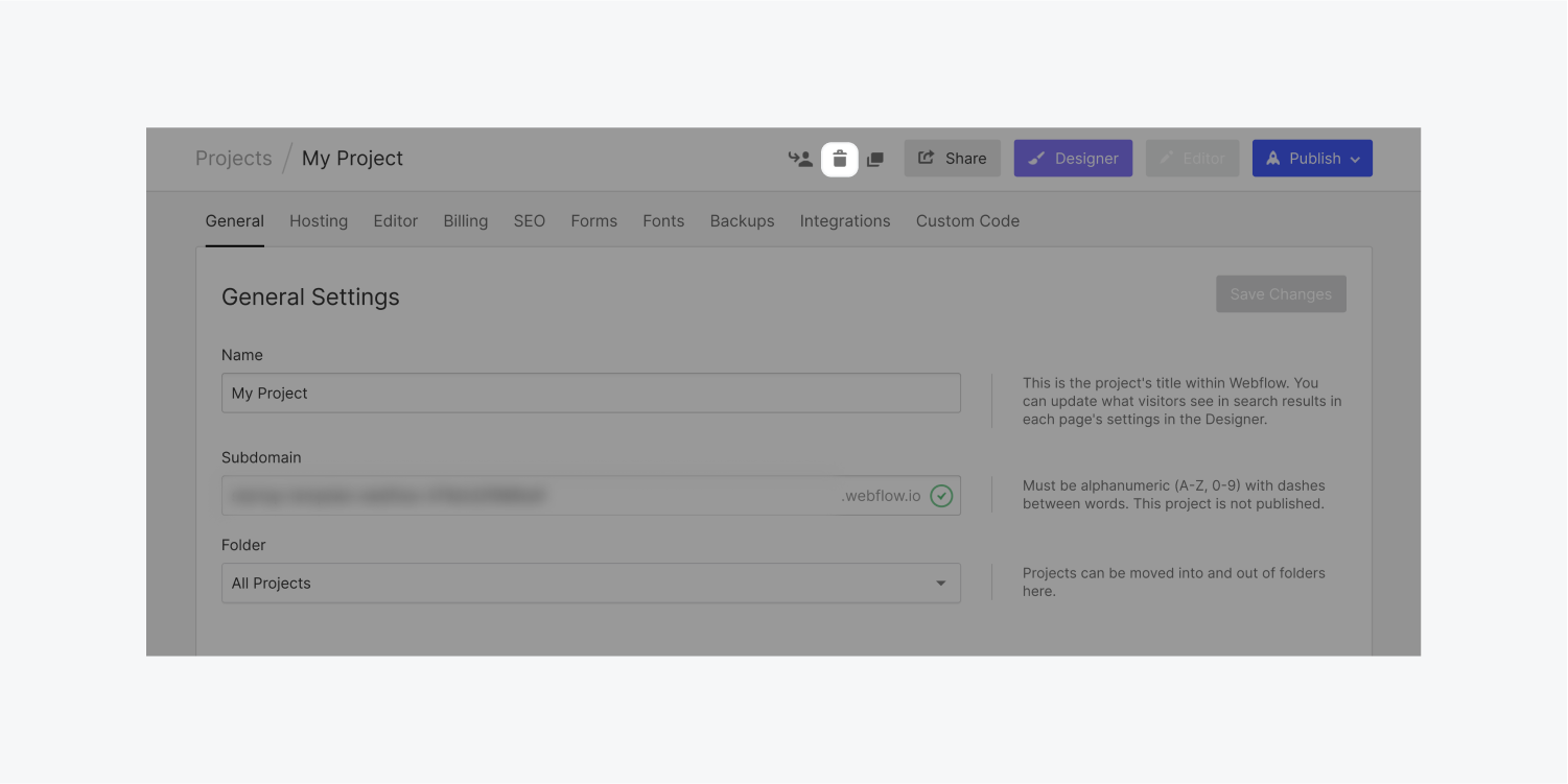 An icon is highlighted on the My project dashboard.