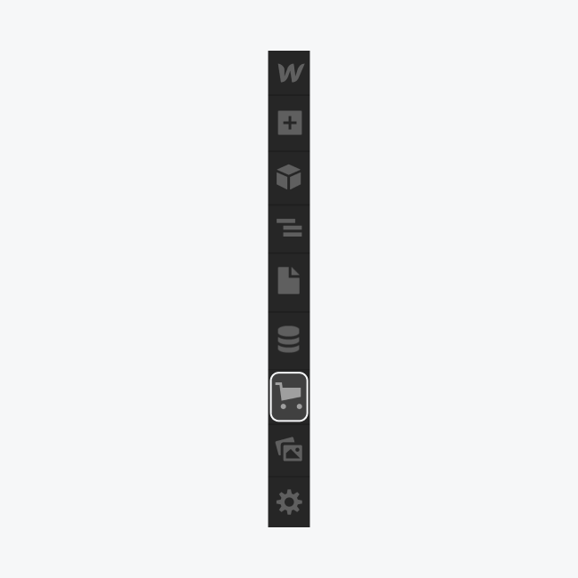 The Ecommerce icon is highlighted on the left sidebar of the Designer.