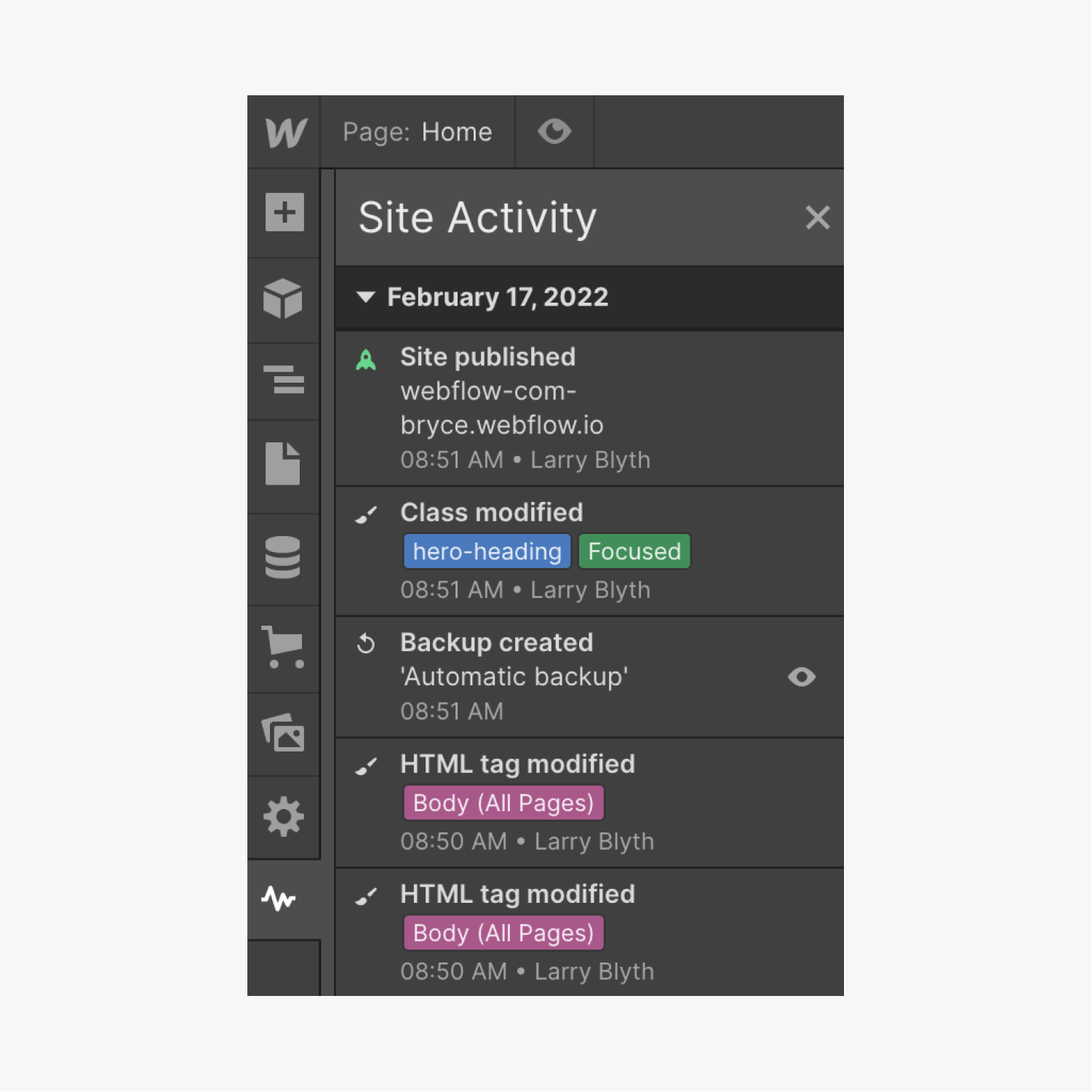 Site Activity log | Webflow University