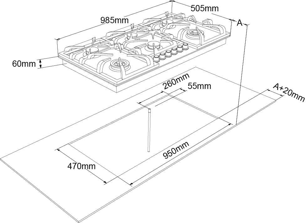 FIG906B1N/L 98.5cm Black Glass Gas Cooktop Franke Australia