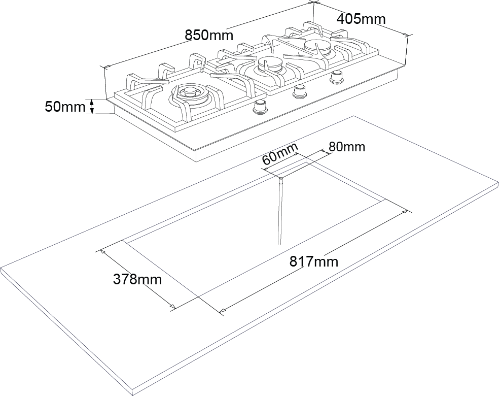 FIG903B1N/L 85cm Black Glass Gas Cooktop Franke Australia