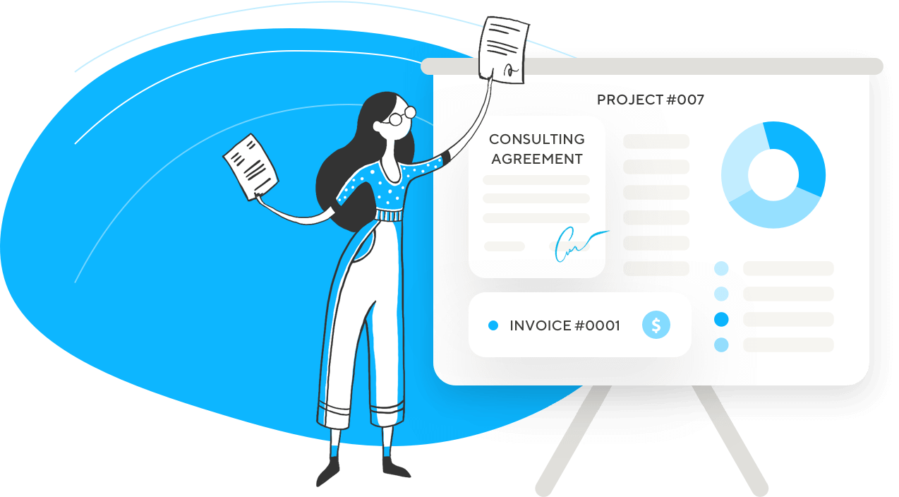 image of freelancing woman managing her project with Tispr's contract and invoicing tool