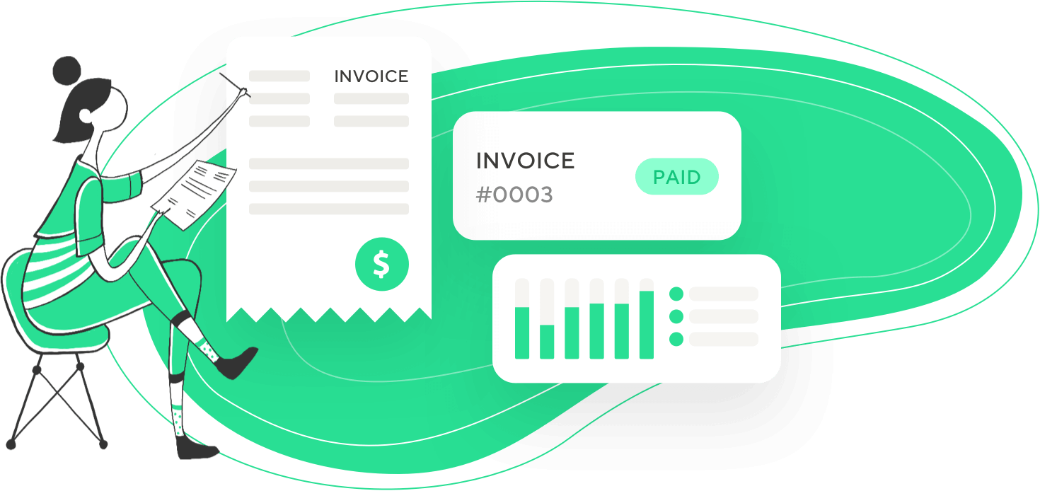 illustration of freelancing woman managing her invoices automatically