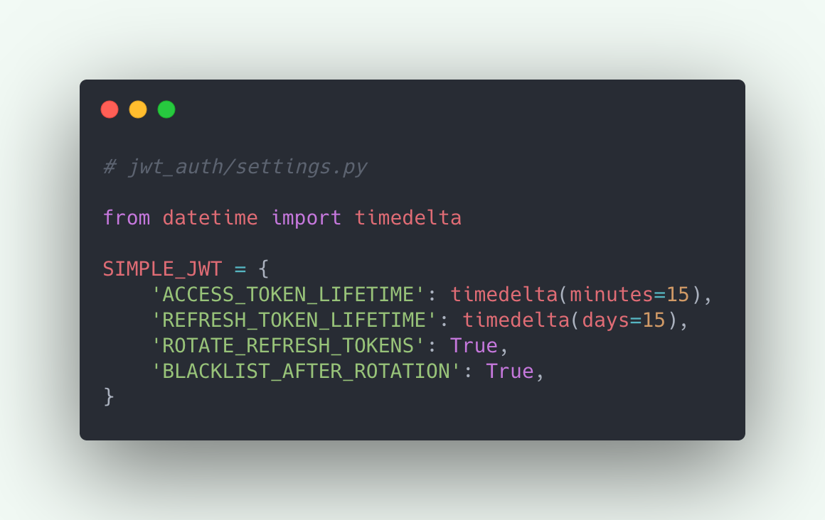Simple JWT settings example