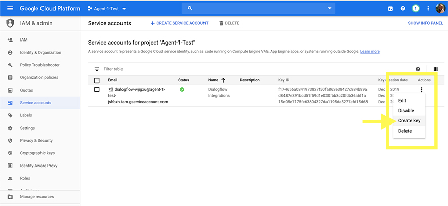 download-agent-JSON-key-from-dialogflow
