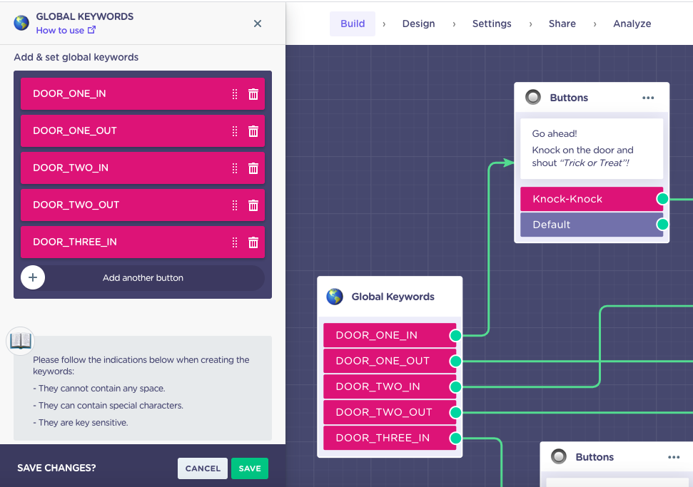 globar keywords block landbot builder