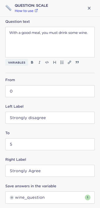 scale question landbot builder
